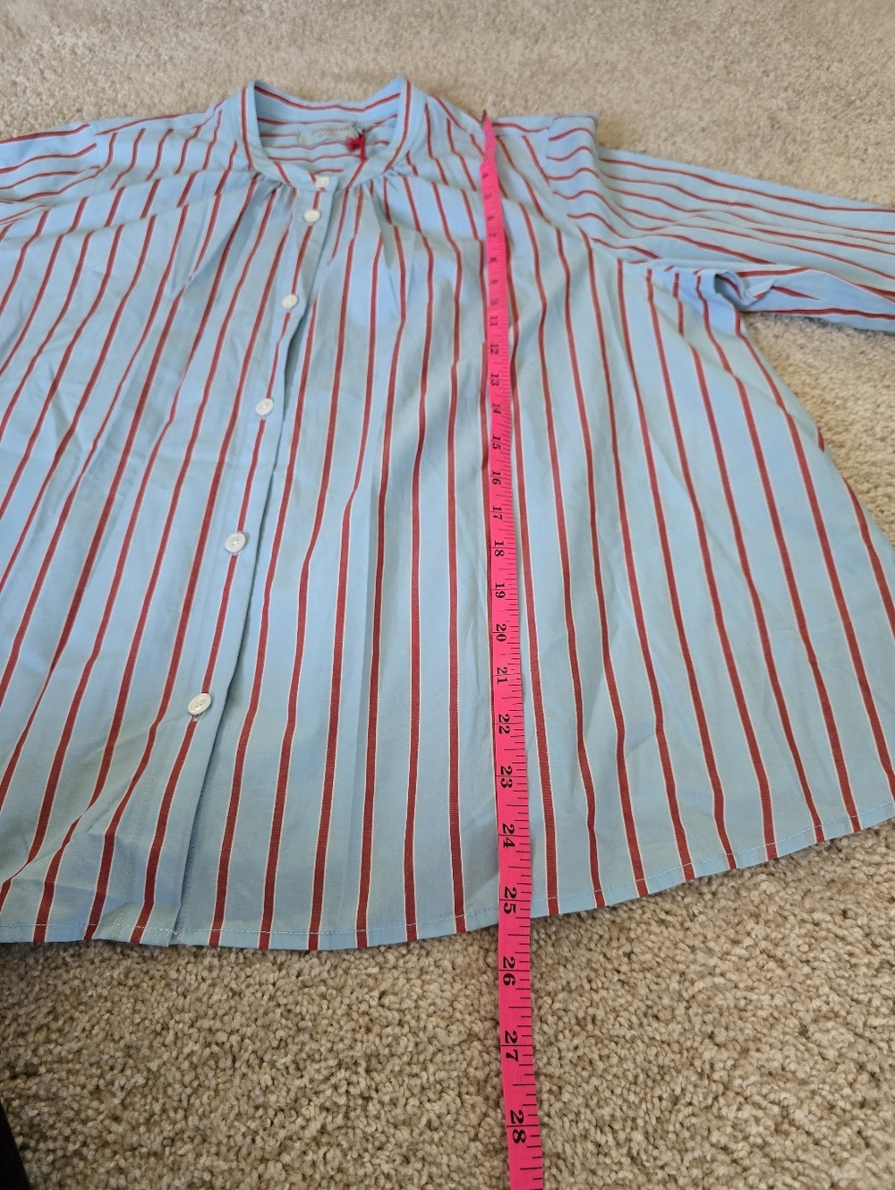 New Voyageur By Mersea Womens Top Size Medium Cotton Blue Red Striped Blouse - Picture 7 of 10